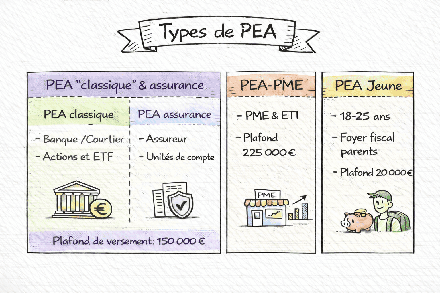 Schéma récapitulatif des différents types de PEA